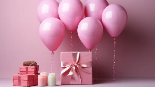 Pink Gift Box with Candles and Balloons