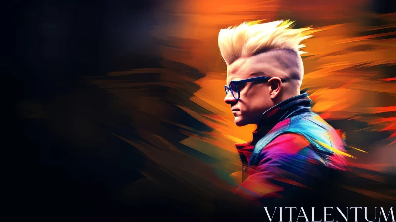 Serious Man Portrait with Mohawk and Colorful Jacket AI Image
