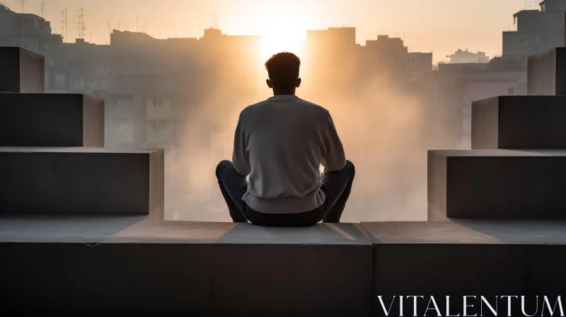 Urban Sunset Meditation - City Rooftop Scene AI Image