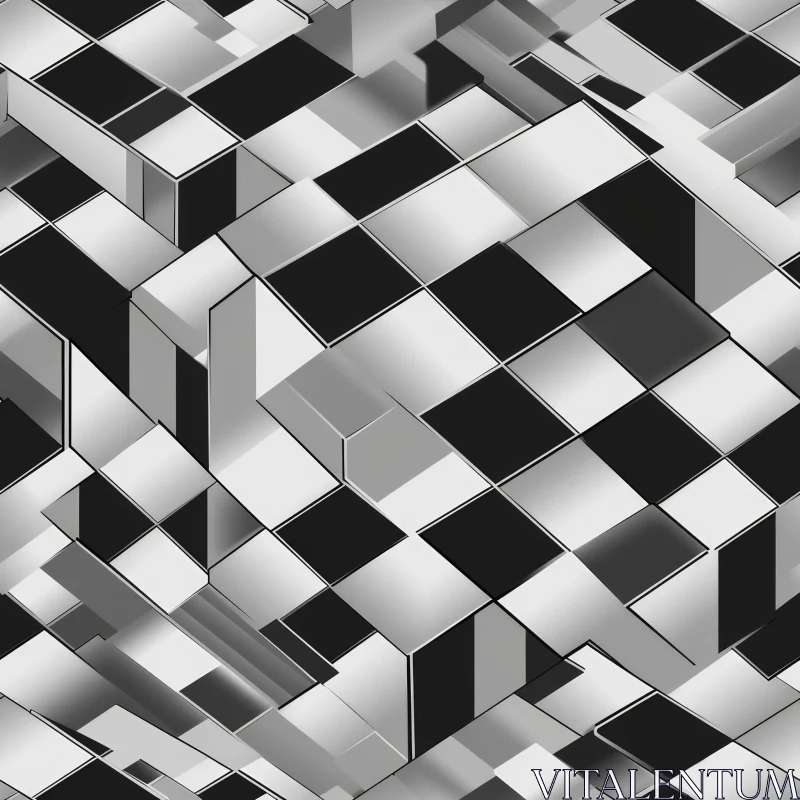 Black and White Checkered 3D Cubes AI Image