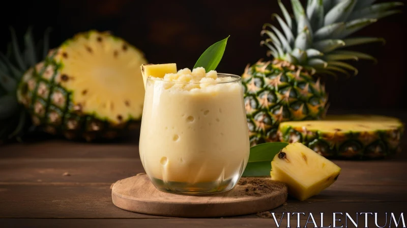 Delicious Pineapple Smoothie on Wooden Table AI Image