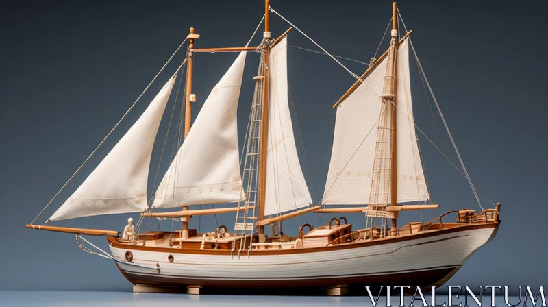 Detailed Wooden Sailing Ship Model AI Image
