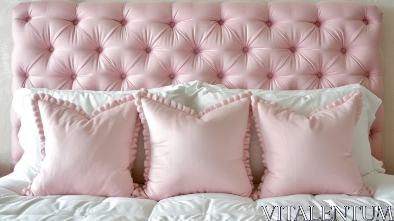 Elegant Pink Tufted Headboard and Pillows | Cozy Bedroom AI Image