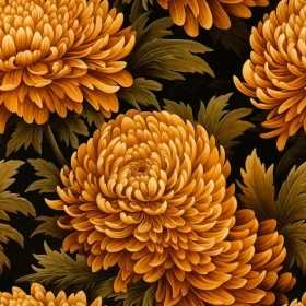 Orange Chrysanthemums Seamless Pattern