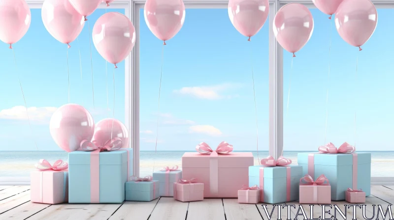 Pink and Blue Birthday Party 3D Rendering AI Image