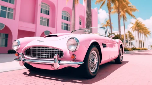 Pink Classic Car in Tropical Setting