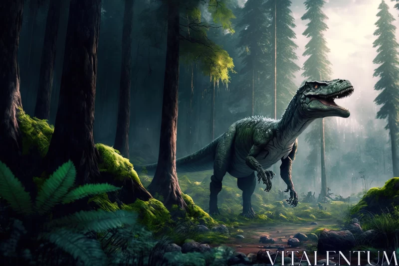 T-rex in Forest Art | Illustrative Dinosaur Illustration AI Image
