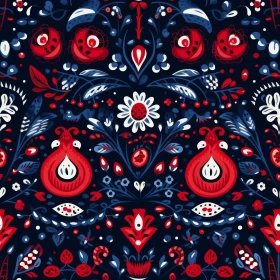 Traditional Folk Floral Pattern on Dark Blue Background