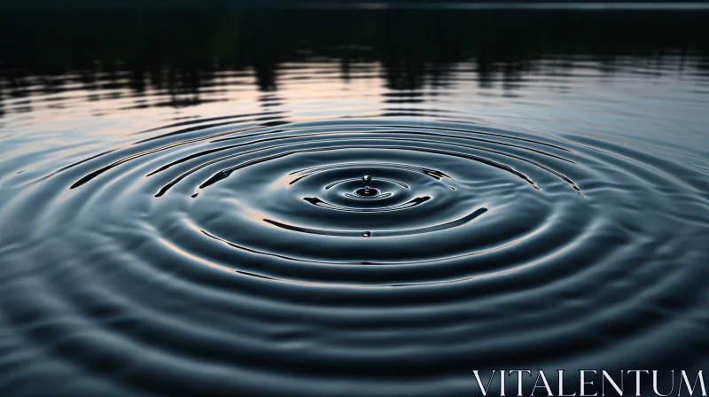 Tranquil Water Droplet on Dark Lake - Serene Nature Photography AI Image