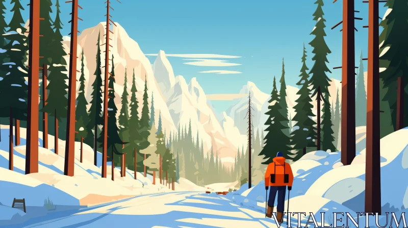 Winter Forest and Mountain Digital Painting AI Image
