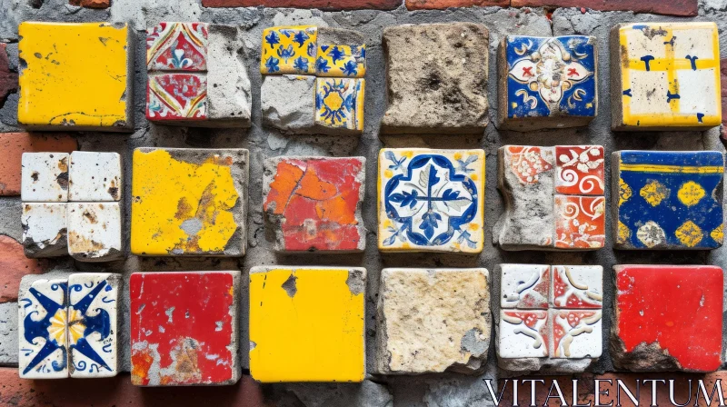 Colorful Ceramic Tile Wall Display AI Image