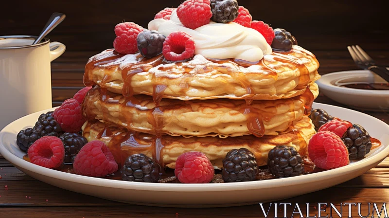 Delicious Pancakes with Fresh Berries and Whipped Cream AI Image