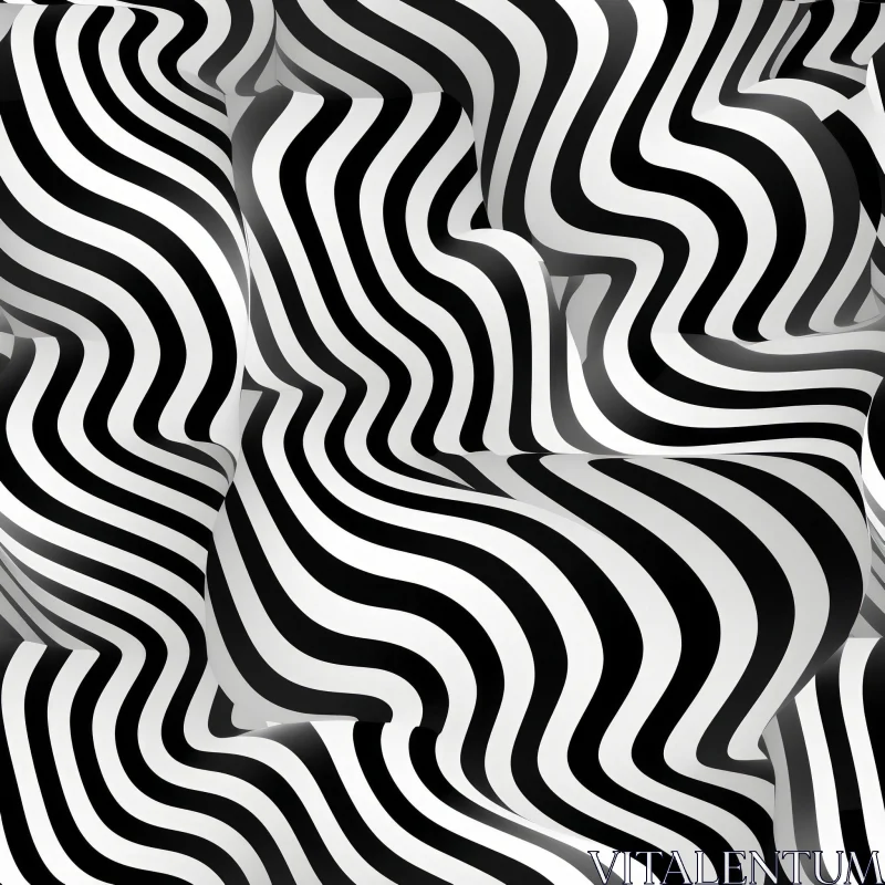 AI ART Elegant Black and White Wavy Stripes - Optical Illusion Design