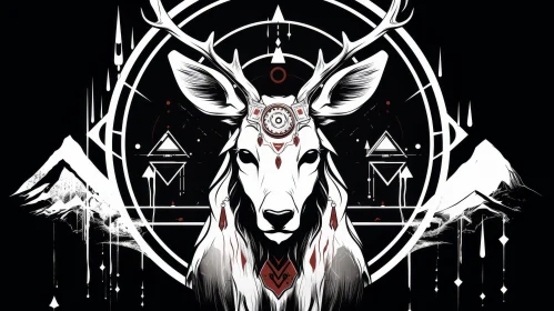Enigmatic Deer Illustration with Mountain Background