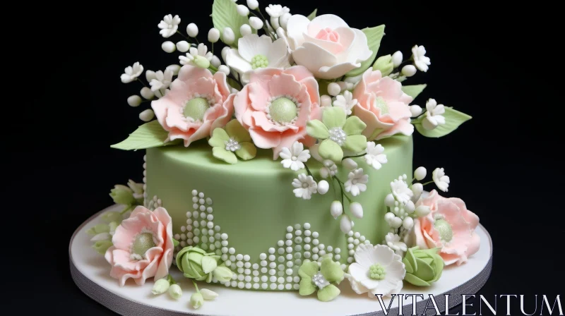 Exquisite Cake Decoration with Pink and White Flowers AI Image