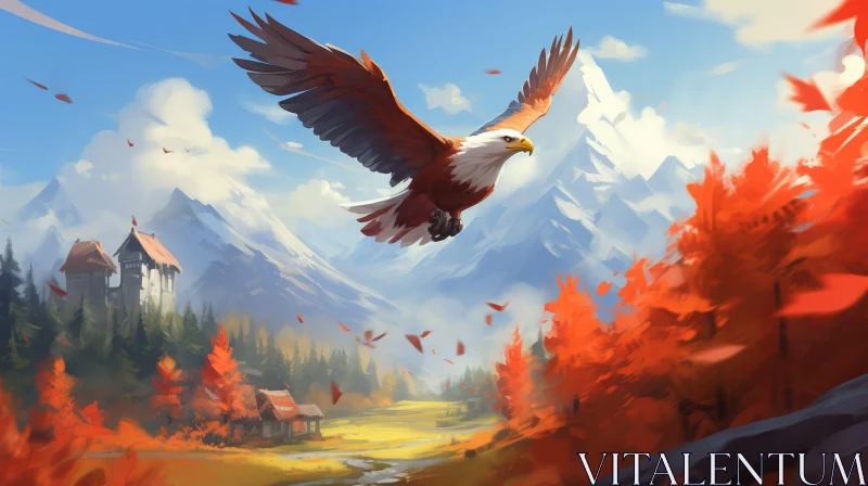 Majestic Eagle Painting: Serene Valley Landscape AI Image