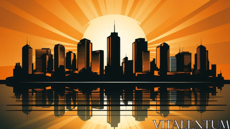 Retro Cityscape Illustration with Sunrise AI Image