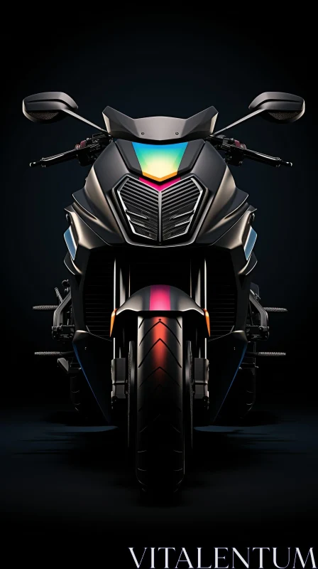 Sleek Futuristic Black Motorcycle with Rainbow Stripe AI Image