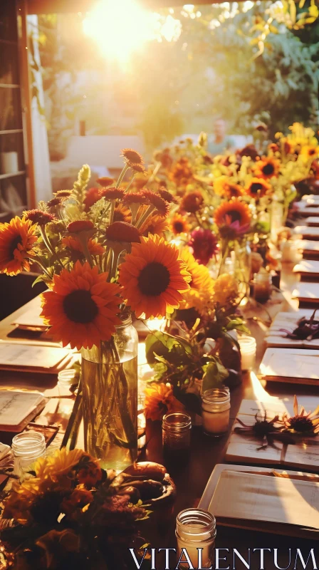 Sunflowers Arrangement on Outdoor Table - A Rustic Americana Aesthetic AI Image