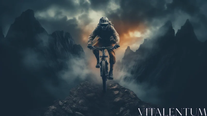 Thrilling Mountain Biking Adventure at Sunset AI Image