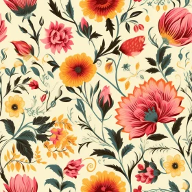 Traditional Floral Pattern on Light Yellow Background