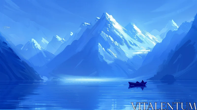 Tranquil Mountain Lake Painting AI Image