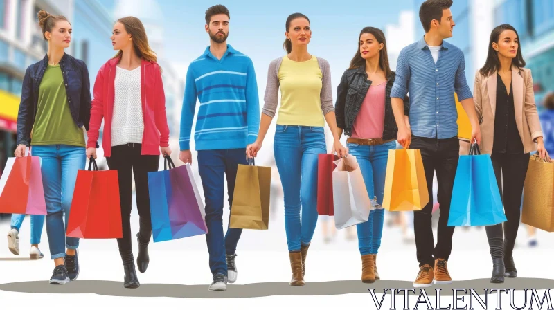 Vibrant Street Scene: Young People Enjoying a Shopping Trip AI Image