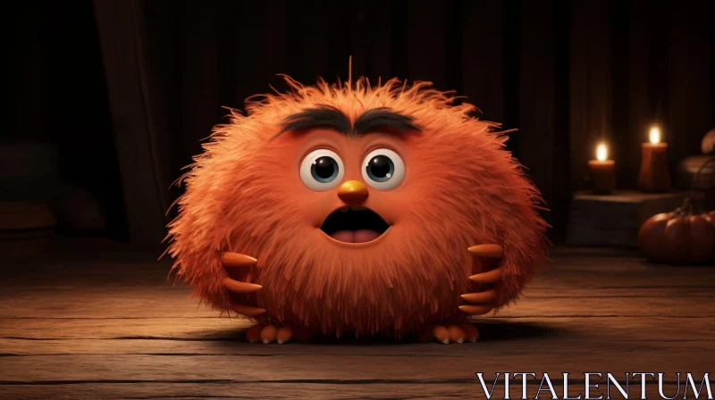 Adorable 3D Orange Creature Surprised by Pumpkins AI Image
