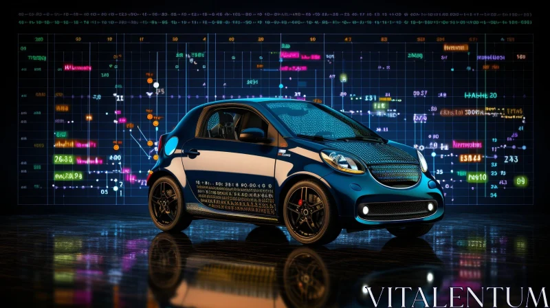 AI ART Blue Car in Futuristic Cityscape at Night