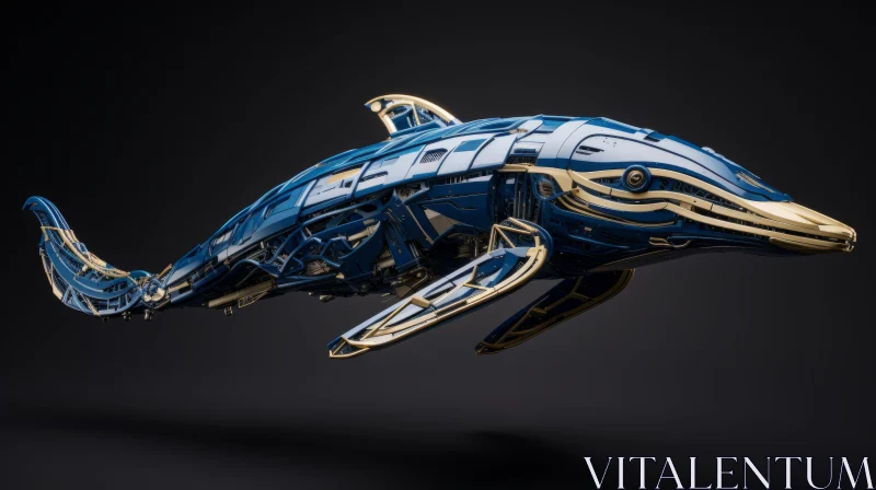 Blue Dolphin in Futuristic Craftsmanship: A Stellar Example of Fine Animal Robot Art AI Image