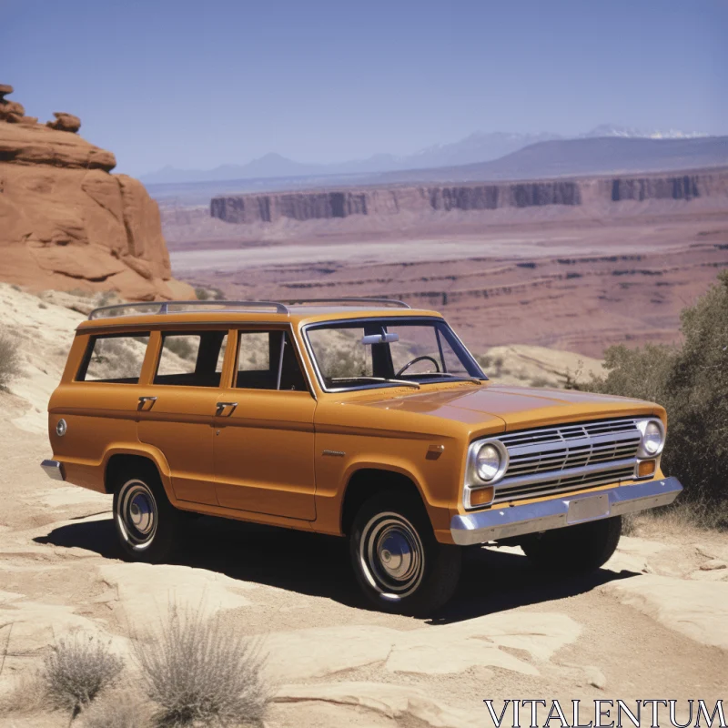 Brown SUV in Scenic Location - Vintage American Transportation AI Image