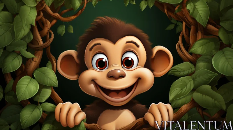 Cheerful Monkey Cartoon Illustration AI Image