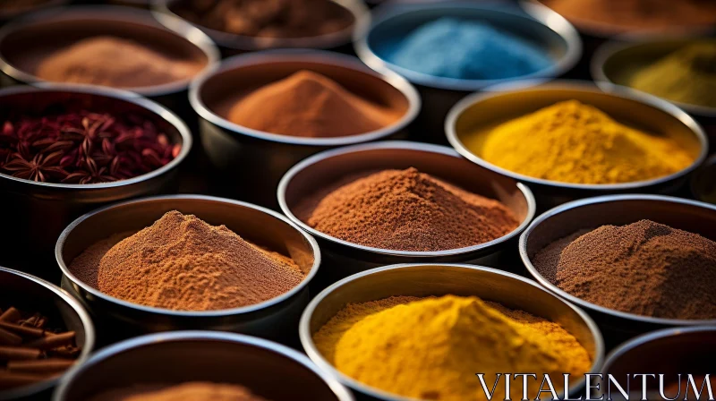 Colorful Spice Assortment in Metal Bowls AI Image