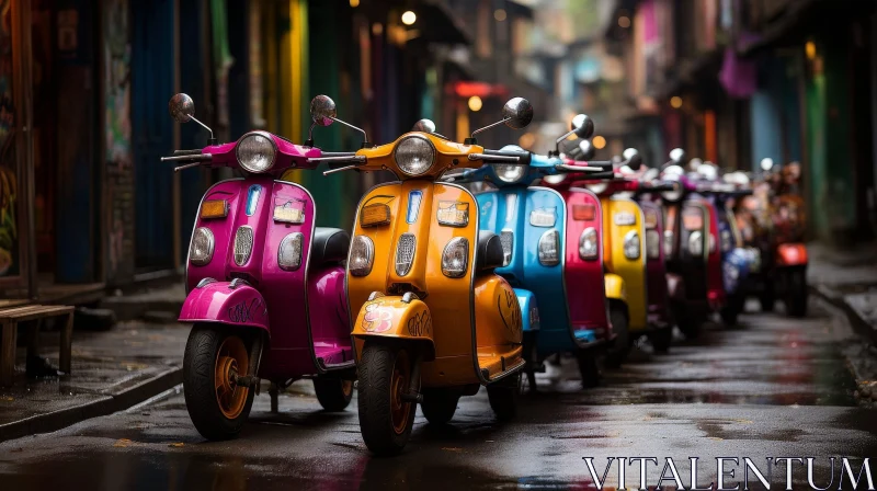 Colorful Urban Scooters - Street Reflections AI Image