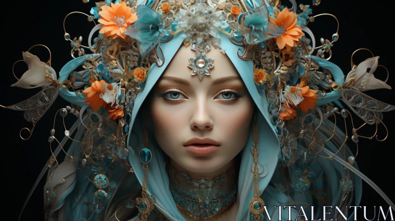 AI ART Elegant Woman Portrait with Blue Gem Necklace