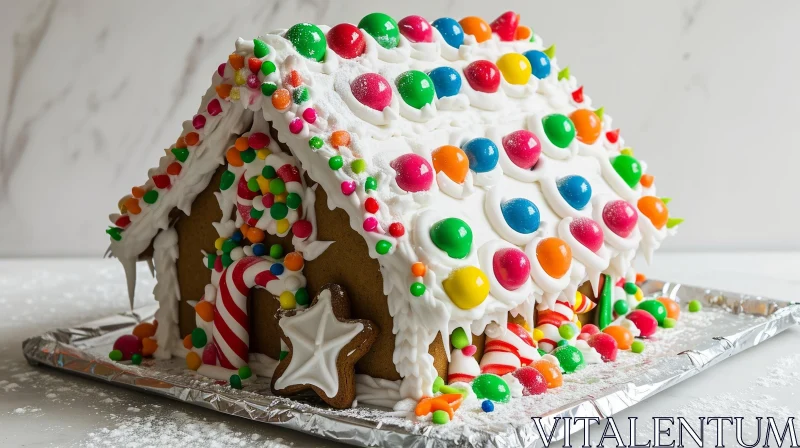 Enchanting Gingerbread House Decorated with Colorful Candies AI Image