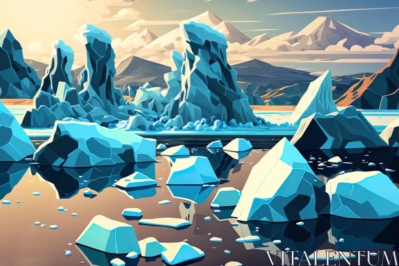 Icy Mountain Scene: A Captivating Blend of Cubist Landscapes and 2D Game Art AI Image