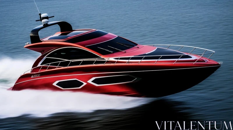 Luxury Red and Black Speedboat Racing on Water AI Image