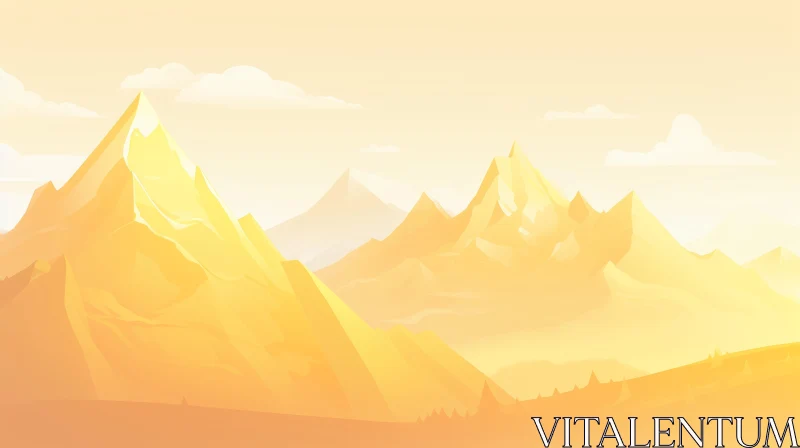 Sunlit Mountains and Green Meadow Landscape AI Image