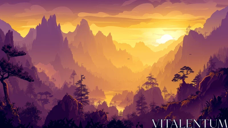 AI ART Tranquil Mountain Landscape at Sunset