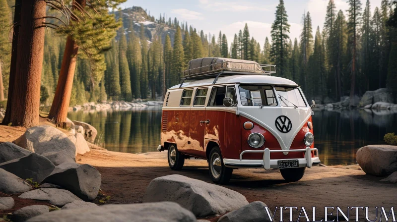 Vintage Volkswagen Type 2 in Forest Setting AI Image