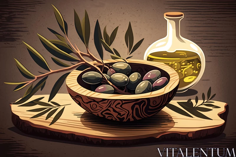 Captivating Illustration of Olives on Wooden Board | Phoenician Art AI Image