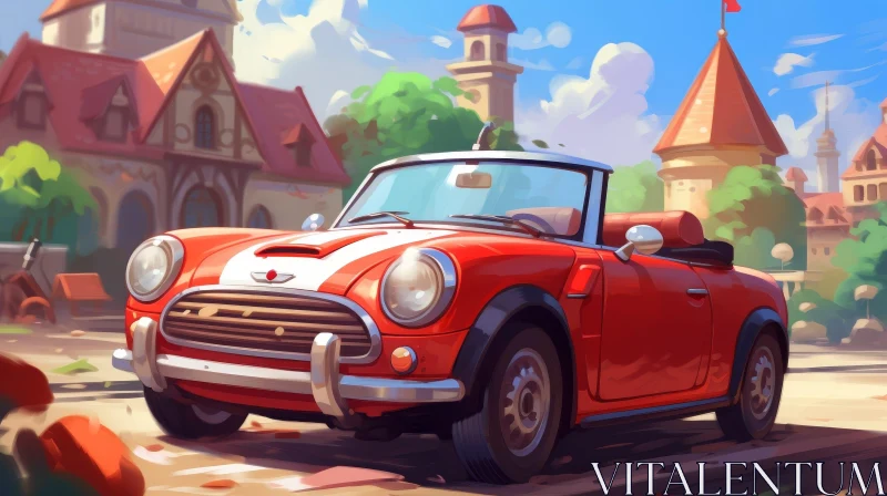 Classic Red Convertible Car in European Town AI Image