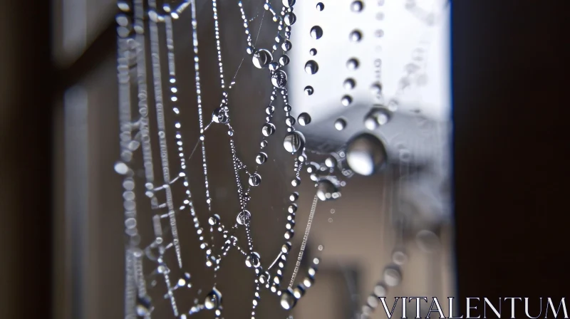 Delicate Spider Web with Water Droplets - Dreamy Nature Background AI Image