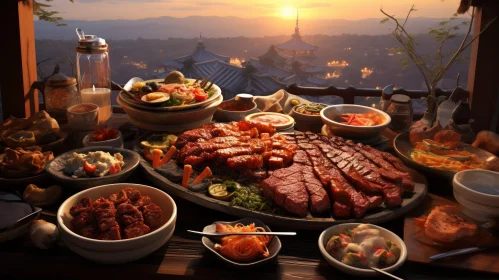 Delicious Korean BBQ Spread with City View