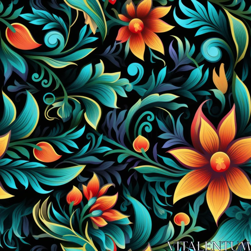 AI ART Elegant Floral Pattern on Dark Blue Background