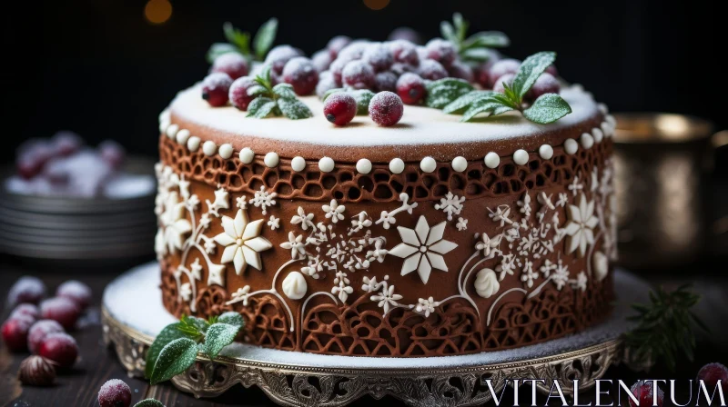 Festive Christmas Cake with Cranberries and Mint AI Image