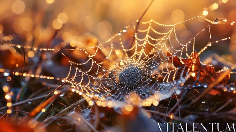 Glistening Spider Web in Morning Dew - Captivating Nature Image AI Image
