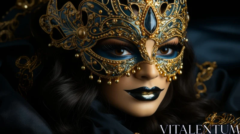 Intriguing Woman in Venetian Mask AI Image