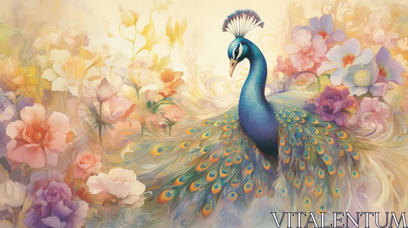 Majestic Peacock in a Lush Garden AI Image